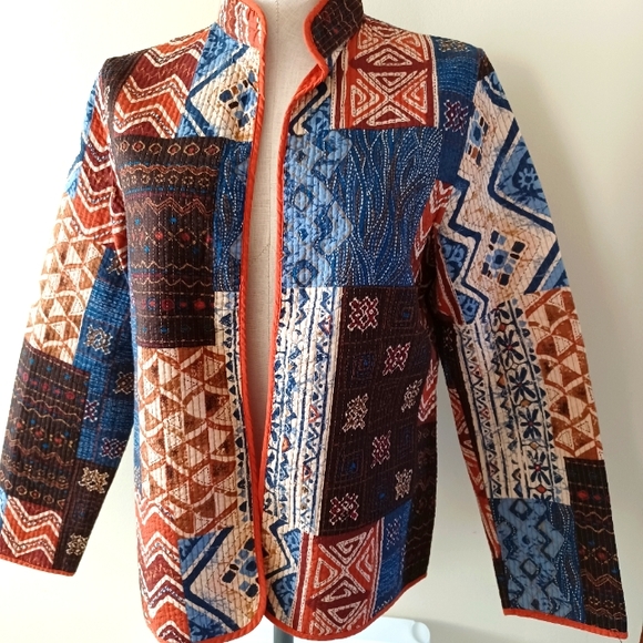 NWOT Alfred Dunner Patchwork Open Front Rich Colors Quilted Jacket/ Blazer Sm - Picture 1 of 9